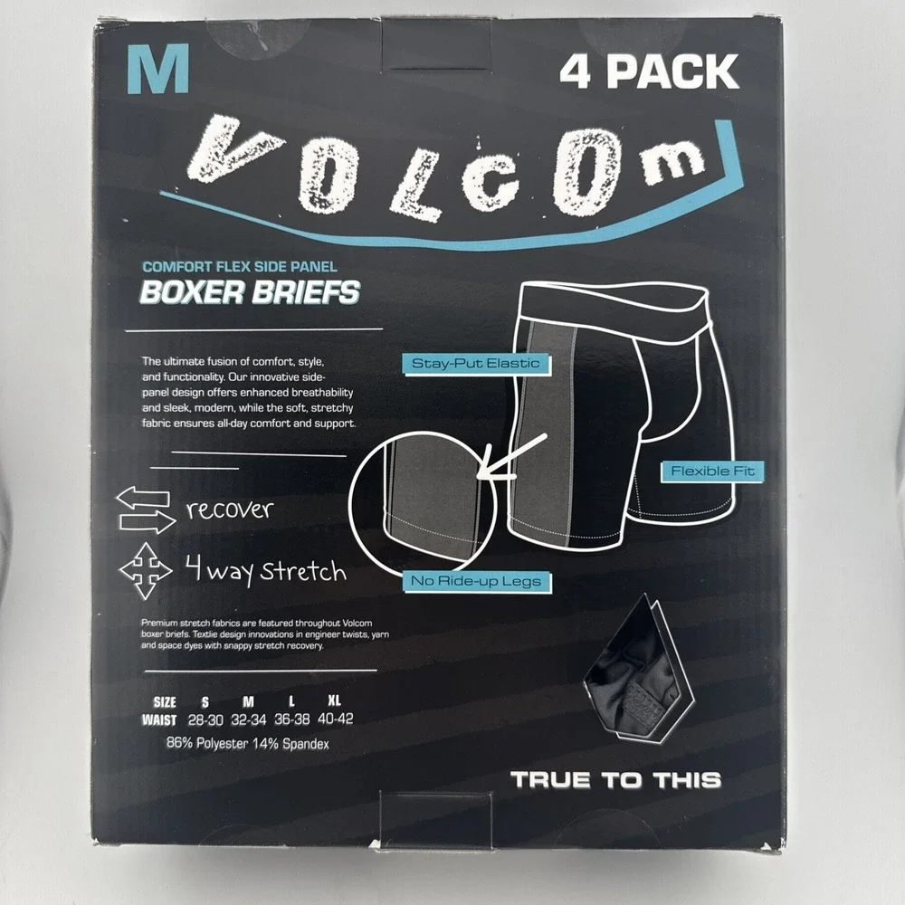 Volcom Boxer Briefs 4 Pack Mens Medium 32-34 Multicolor Argyle Stretch Underwear